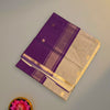 Ivory and Purple Maheshwari Pure Silk Cotton Saree with Golden Zari Border