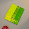 Lime Green and Parrot Green Maheshwari Pure Silk Cotton Saree with Gold Zari Border