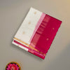 White and Rani Pink Maheshwari Pure Silk Cotton Saree with Gold Zari Border