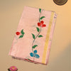 Floral Handpainted Tussar Silk Saree with Plain Running Blouse – Blush Peach