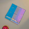 Blue and Lavender Maheshwari Pure Silk Cotton Saree with Silver Zari Border