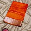 Premium Chanderi Silk Saree in Bright Orange with Silver Zari Border