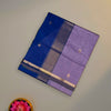 Royal Blue and Lavender Maheshwari Pure Silk Cotton Saree with Silver Zari Border