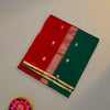 Red and Green Maheshwari Pure Silk Cotton Saree with Gold Zari Border