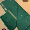 Bottle Green Soft Varanasi Cotton Saree with Golden Round Buttas – Dual Tone Running Blouse