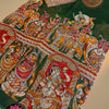 Kalamkari Kalahasthi Design Digital Printed Kota Cotton Saree with Complimentary Contrast Blouse – Bottle Green & Multicolour
