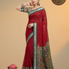 Kora Soft Cotton Semi Linen Striped Saree with Contrast Kalamkari Floral Pallu & Blouse – Maroon
