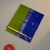 Green and Royal Blue Maheshwari Pure Silk Cotton Saree with Silver Zari Border