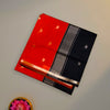 Red and Black Maheshwari Pure Silk Cotton Saree with Silver Zari Border