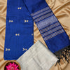 Unstitched Raw Silk Salwar Kameez Material – Royal Blue & Silver (3-Piece Set)