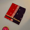 Red and Maroon Maheshwari Pure Silk Cotton Saree with Gold Zari Border