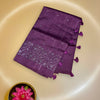 Purple Tussar Matka Silk Saree with Silver Zari Floral Work & Tassels