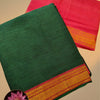 Chettinad Cotton Salwar Suit – Bottle Green with Pink Contrast Bottom & Dupatta