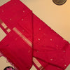 Cherry Red Soft Varanasi Cotton Saree with Golden Round Buttas – Dual Tone Running Blouse