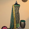Patola Printed Soft Silk Unstitched 3 Pc Salwar Material with Kanchi Border – Emerald Green & Antique Gold