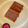 Rust Brown Tussar Matka Silk Saree with Silver Zari Floral Work & Tassels