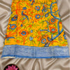 Penkalamkari Pure Bangalore Silk Saree – Hand-Painted Birds & Floral Art (Yellow & Blue)