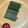 Sage Green Tussar Matka Silk Saree with Silver Zari Floral Embroidery & Tassels