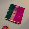 Magenta and Bottle Green Maheshwari Pure Silk Cotton Saree with Gold Zari Border
