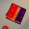 Orange and Purple Maheshwari Pure Silk Cotton Saree with Gold Zari Border