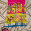 Penkalamkari Pure Bangalore Silk Saree – Pink with Blue Zari Border & Divine Hand-Painted Motifs