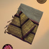 Handloom Chettinad Cotton Saree – Slate Grey with Wine Maroon Antique Gold Zari Border
