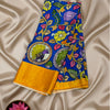 Penkalamkari Pure Modal Silk Saree – Royal Blue Kalamkari Saree with Rich Golden Zari Border