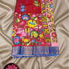 Penkalamkari Pure Modal Silk Saree – Red & Pink Hand-Painted Elephant Motif