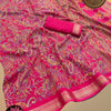 Katha Printed Viscose Saree with Zari Border & Running Blouse – Rani Pink Multicolour