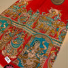 Kalamkari Kalahasthi Design Digital Printed Kota Cotton Saree with Complimentary Contrast Blouse – Vermilion Red & Turquoise Multicolour