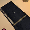Classic Black Soft Varanasi Cotton Saree with Golden Round Buttas – Dual Tone Running Blouse