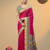 Kora Soft Cotton Semi Linen Striped Saree with Contrast Kalamkari Floral Pallu & Blouse – Pink