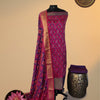 Patola Printed Soft Silk Unstitched 3 Pc Salwar Material with Kanchi Border – Rani Pink & Wine