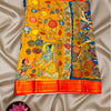 Penkalamkari Pure Modal Silk Saree – Yellow Krishna Hand-Painted Design