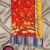 Penkalamkari Pure Modal Silk Saree – Red Lotus & Cow Hand-Painted Design