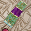 Mysore Silk Saree – Aqua Blue Floral Design with Contrast Purple Pallu