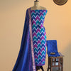 Patola Printed Soft Silk Unstitched 3 Pc Salwar Material – Blue & Purple Zigzag