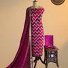 Patola Printed Soft Silk Unstitched 3 Pc Salwar Material – Magenta & Wine Zigzag