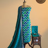 Patola Printed Soft Silk Unstitched 3 Pc Salwar Material – Teal & Emerald Zigzag