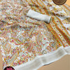 Katha Printed Viscose Saree with Zari Border & Running Blouse – Ivory White Multicolour