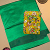 Plain Mangalgiri Silk Saree – Emerald Green with Contrast Handpainted Kalamkari Cotton Blouse