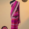 Premium Striped Mul Cotton Saree with Running Blouse – Rani Pink, Mauve & Coffee Brown