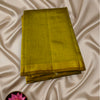 Pure Raw Mango Silk Saree in Mustard Green with Golden Zari Border