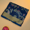Navy Blue Katha Silk Saree with Multicolour Thread Work & Antique Zari Border