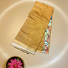Plain Cotton Saree with Printed Floral Blouse & Pallu – Mustard Yellow