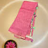 Plain Cotton Saree with Printed Floral Blouse & Pallu – Pink