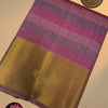 Striped Semi Tussar Silk Saree with Golden Zari Rich Pallu & Running Blouse – Onion Pink