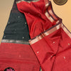 Dual Tone Red & Black Soft Varanasi Cotton Saree with Golden Round Buttas – Running Blouse