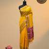 Pochampally Vegan Soft Silk Saree – Mustard Yellow with Pink & Olive Border