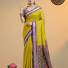 Kora Soft Cotton Semi Linen Striped Saree with Contrast Kalamkari Floral Pallu & Blouse – Mustard Yellow